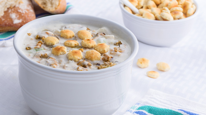 Chowder and toasted oyster crackers