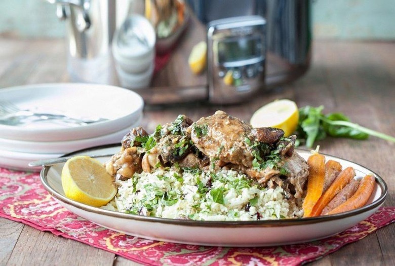 Moroccan Chicken With Chopped Almonds, Apricots, and Cauliflower