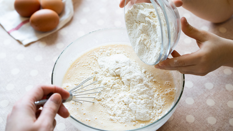 Adding flour to pancake batter