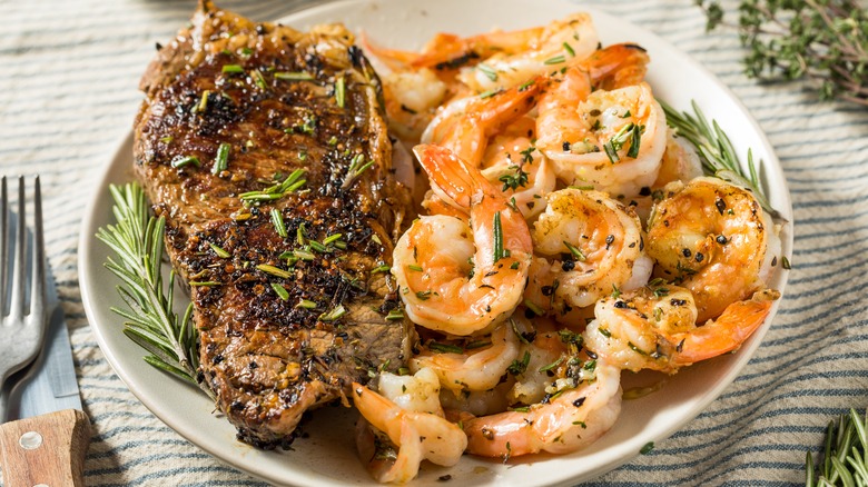 Plate of steak and shrimp