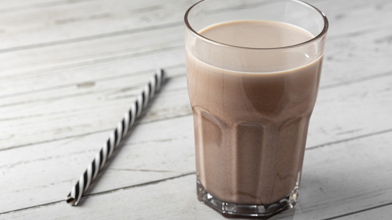 Chocolate milk with a straw