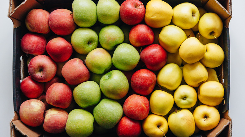 Variety of apples in box