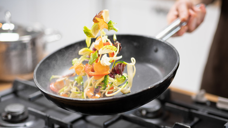 Vegetables in a saute pan