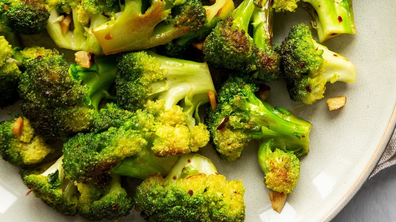 Roasted broccoli on a plate