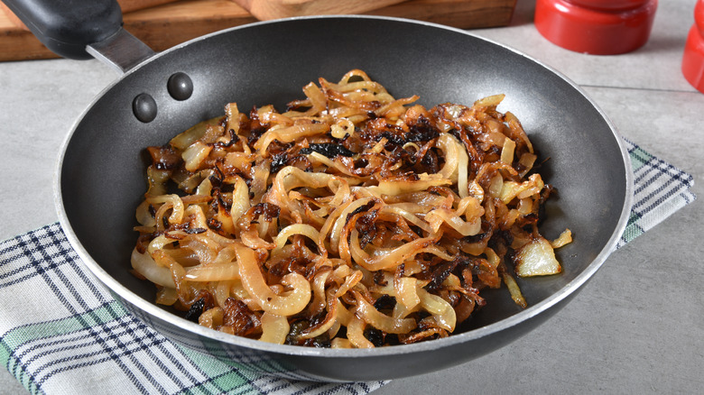 Caramelized onions in frying pan