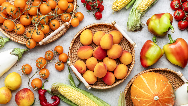 fall fruits tablescape with basket plates