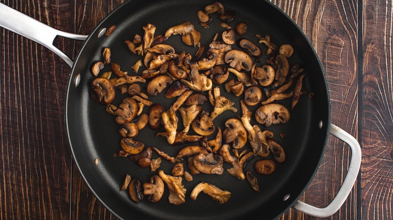 Mushrooms in sauté pan