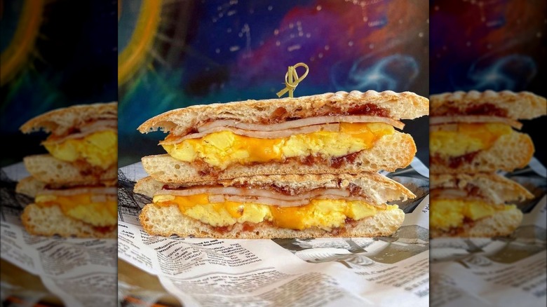 egg cheese and jam sandwich stacked 