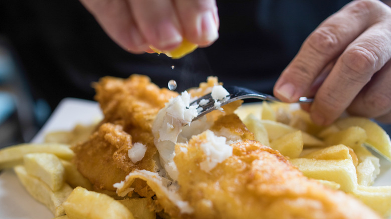 Fish and chips and lemon