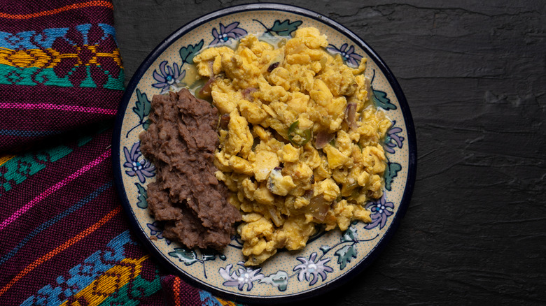 scrambled eggs and refried beans