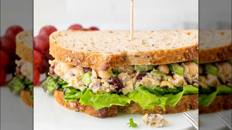 tuna salad sandwich close up 