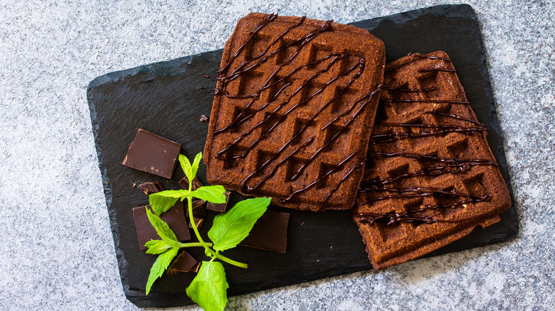 Brownie waffles on slate board