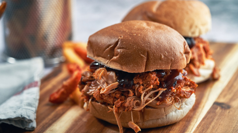 BBQ turkey sliders on wooden board