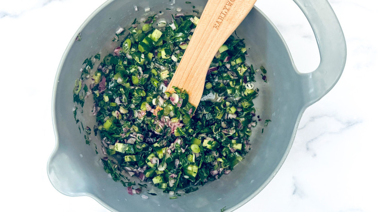 chopped vegetables in white bowl