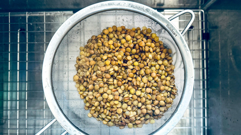 lentils in strainer