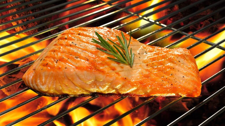 Close up of salmon on grill