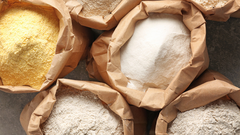 Different types of flours in bags