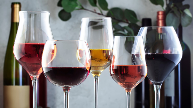 variety of wine in glasses