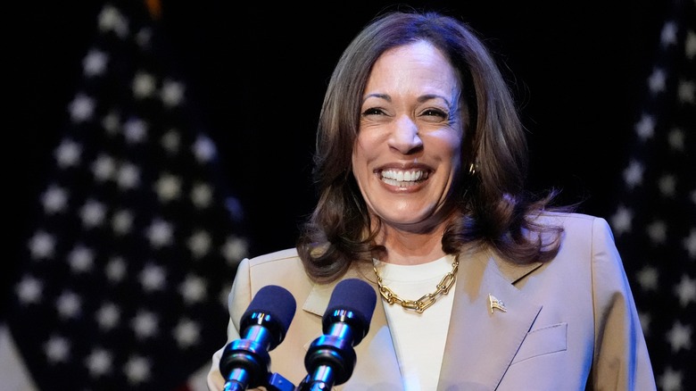 Vice President Kamala Harris smiles