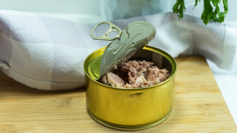 open can of albacore tuna