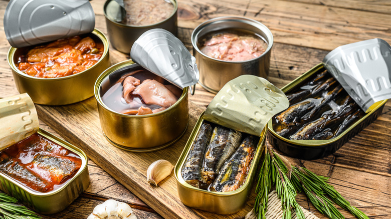 seafood in metal cans