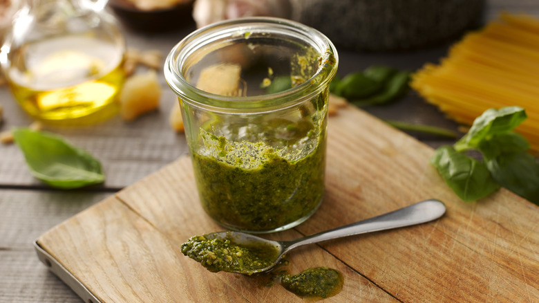 Pesto in glass jar