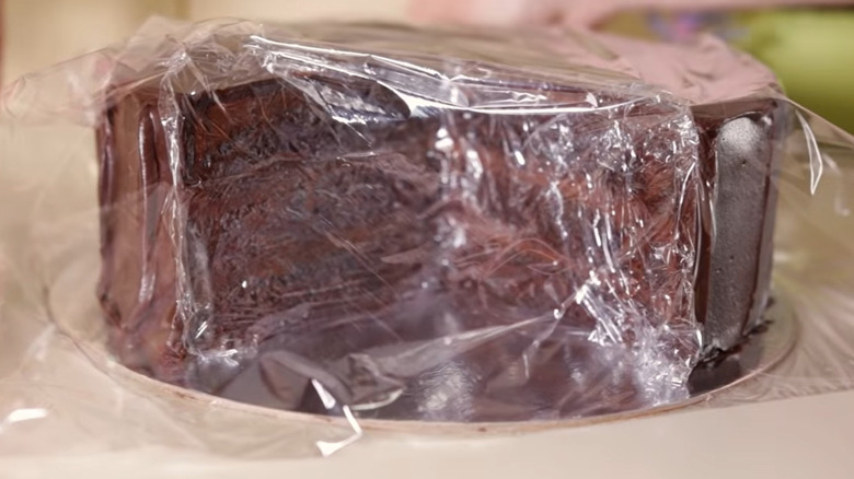 Cake in plastic wrap