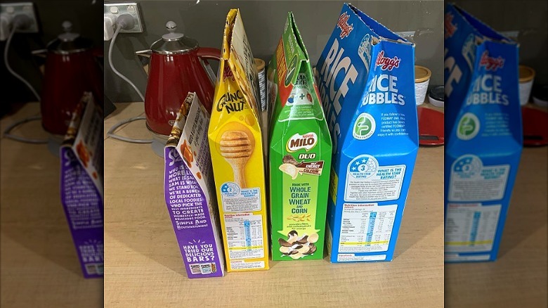 Folded cereal boxes