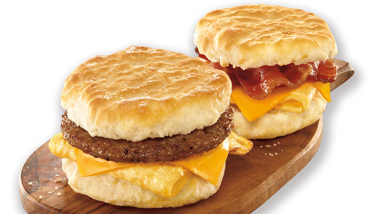 two KFC breakfast Biscuit Sandwiches