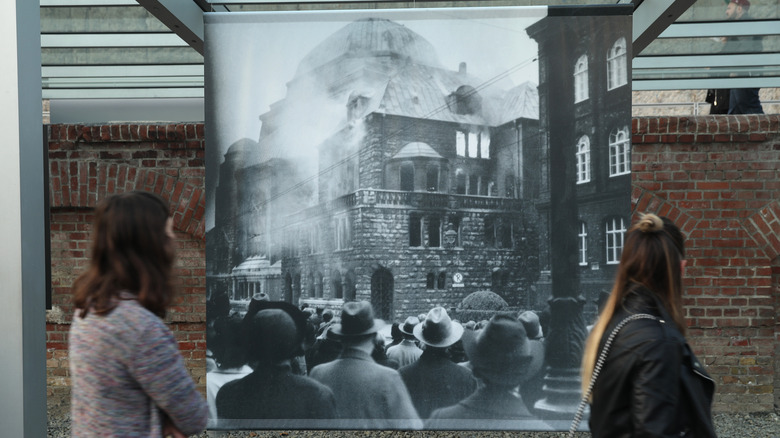 A photo of Kristallnacht in a museum