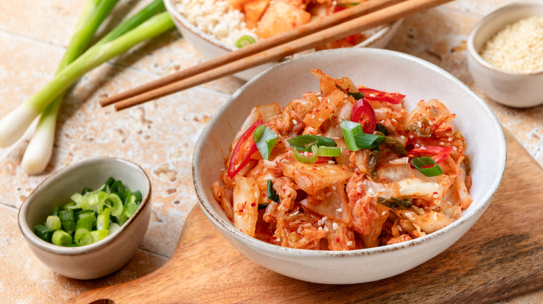 Bowl of kimchi and green onion