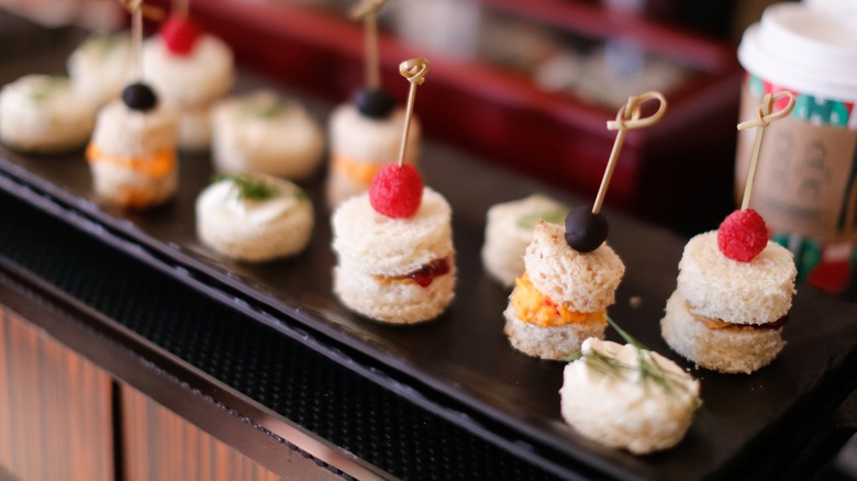 Tray of circular tea sandwiches 