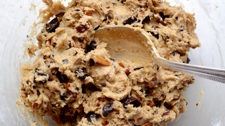 Cookie dough with nuts in it