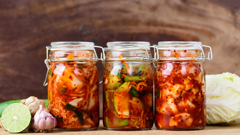 Jars of pickled vegetables