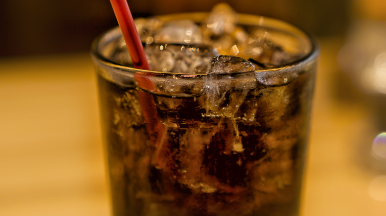 Coke with ice in a glass