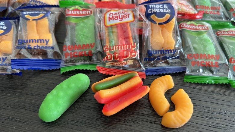 pickle, hot dog gummies