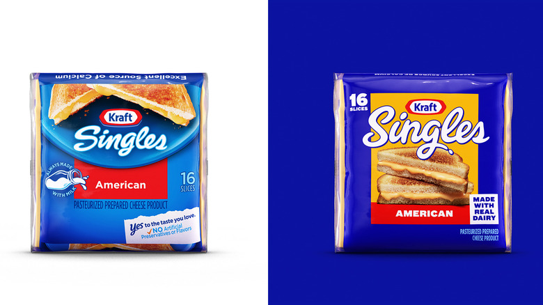 Kraft Singles' old and new packaging