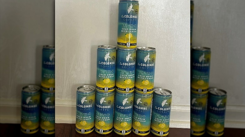 Pyramid of Nitro Cold Brew cans