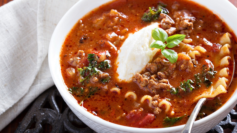 Bowl of lasagna soup