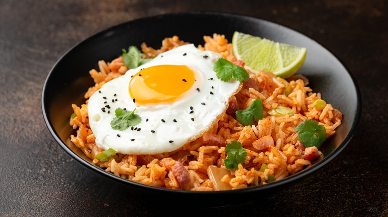 Korean fried rice topped with egg