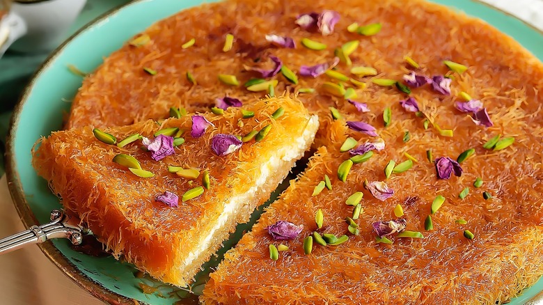 Kanafeh with nuts and herbs