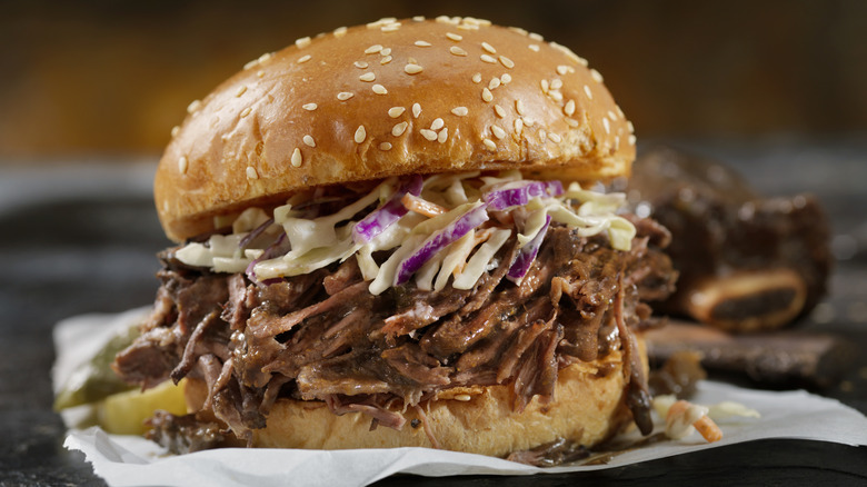 coleslaw on a barbecue sandwich