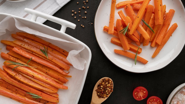 pre-cooked carrot fries with seasonings and herbs