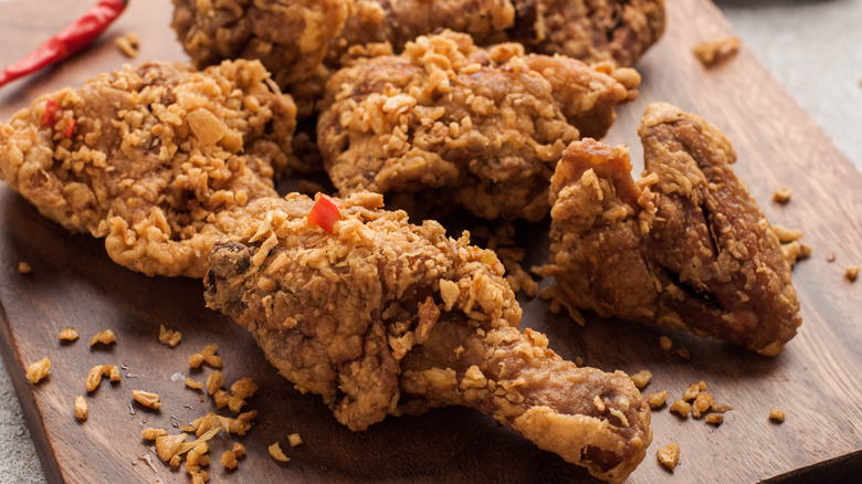 Fried chicken on cutting board