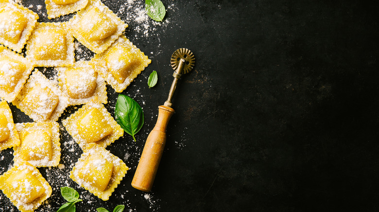 Raw ravioli and herbs