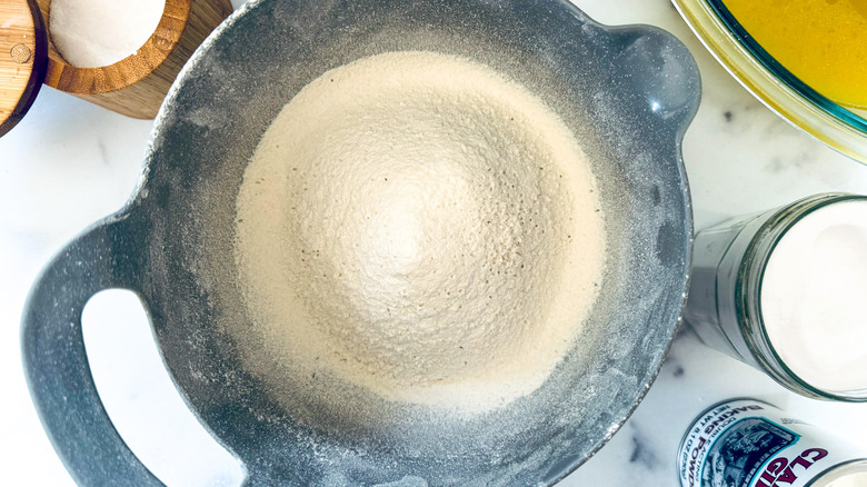 dry cake ingredients in bowl