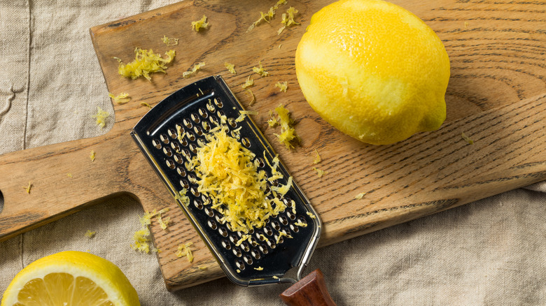 Lemon zest in grater