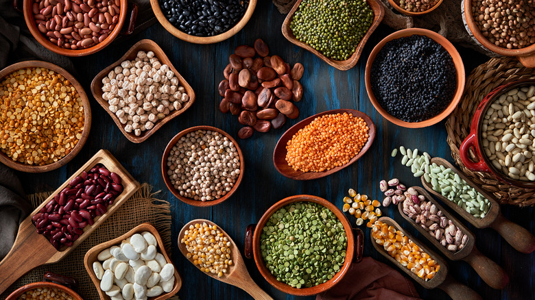 Legumes and beans on table