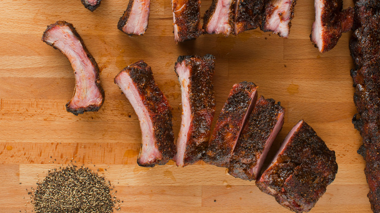 Sliced dry rub pork ribs