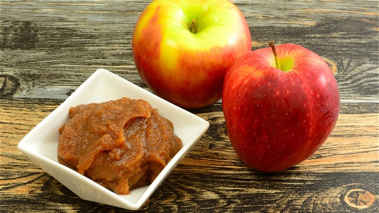 apple butter in white dish